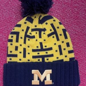 Woman’s Michigan Yellow and Blue Pom-Pom Beanie